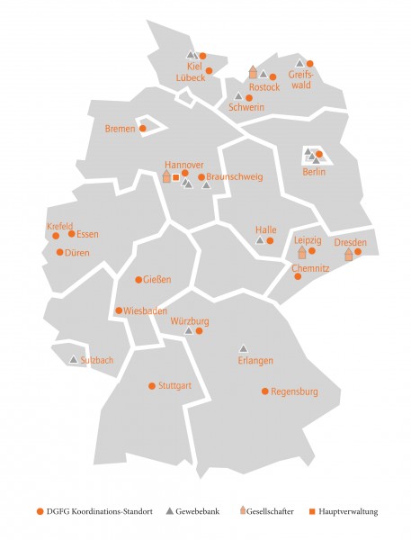 Die Mitarbeiter der DGFG koordinieren die Gewebespende an 21 Standorten in Deutschland - von Mecklenburg-Vorpommern bis Bayern.